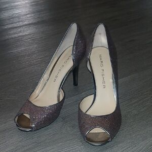 Marc Fisher Joey3 multicolor glitter open toe heels Sz 9 EUC worn once